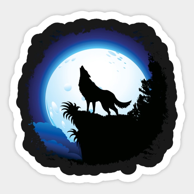 Wolf Howling at Blue Moon Sticker by BluedarkArt